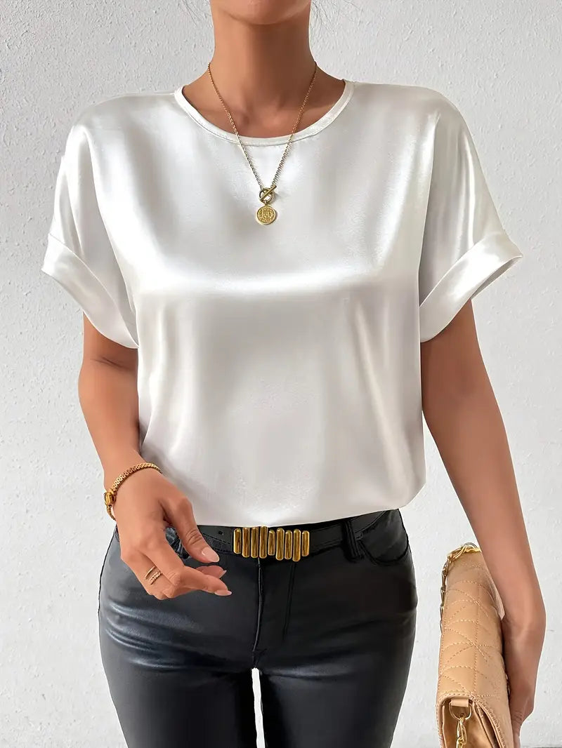 Vallie - Camisa de manga corta con cuello redondo y murciélago para mujer