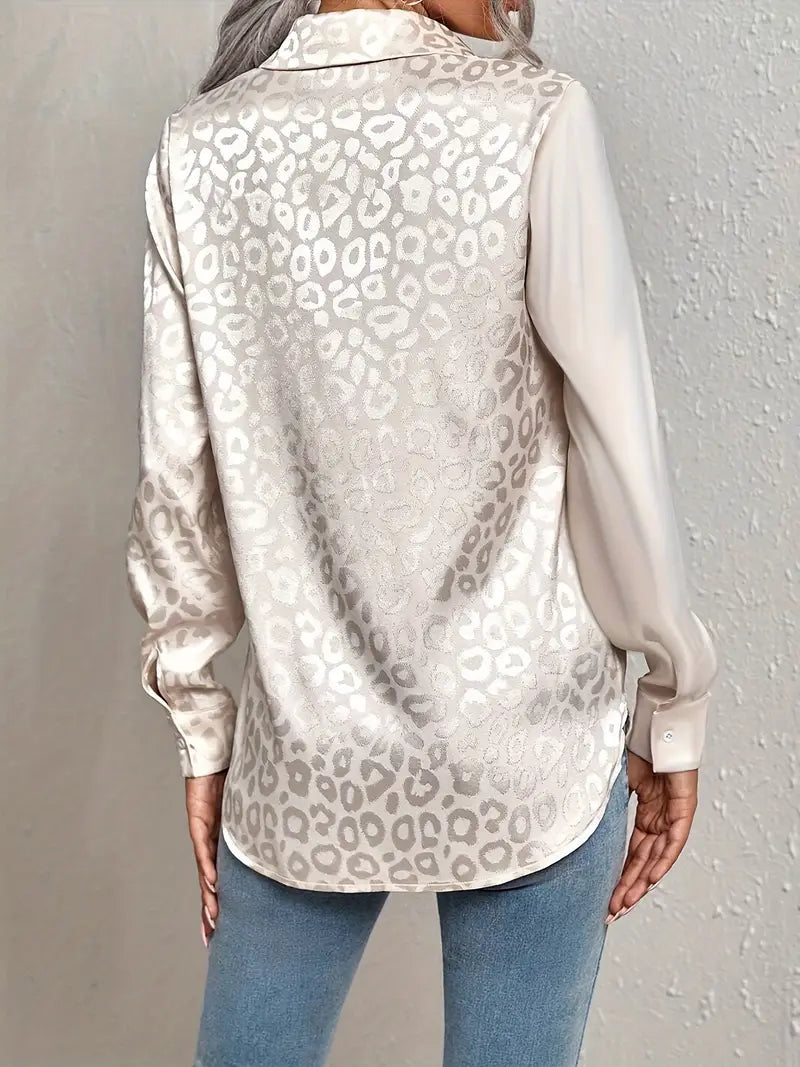 Callie - Blusa con botones delanteros y patchwork de leopardo