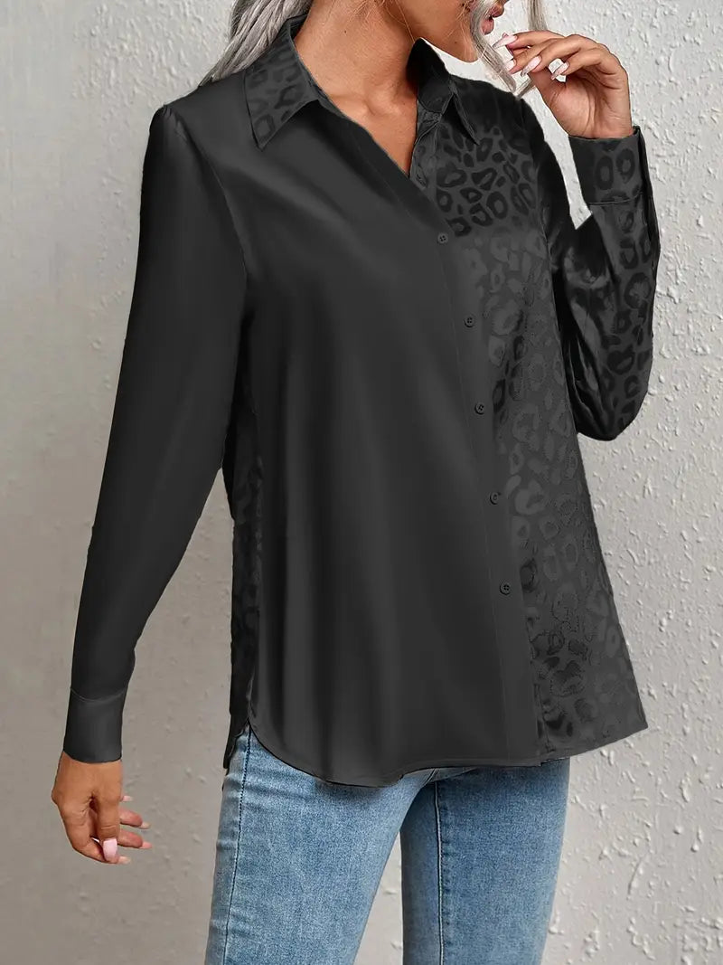 Callie - Blusa con botones delanteros y patchwork de leopardo