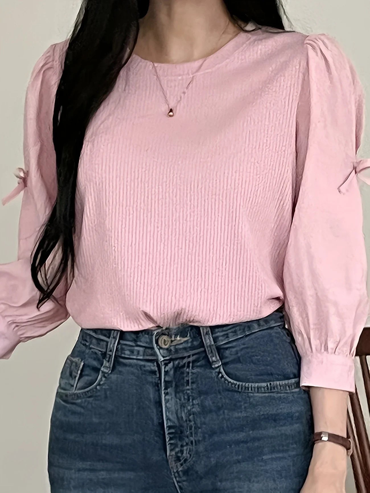 Corliss - Blusa de mujer de manga larga con detalle de lazo