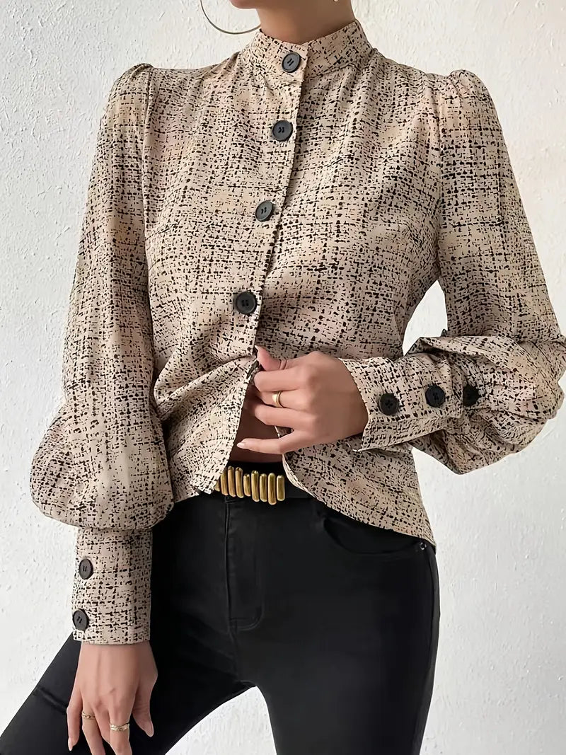Monica - Blusa con estampado abstracto y ribete de volantes