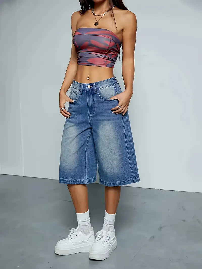 Wilda - Pantalones cortos vaqueros de cintura alta de moda para mujer
