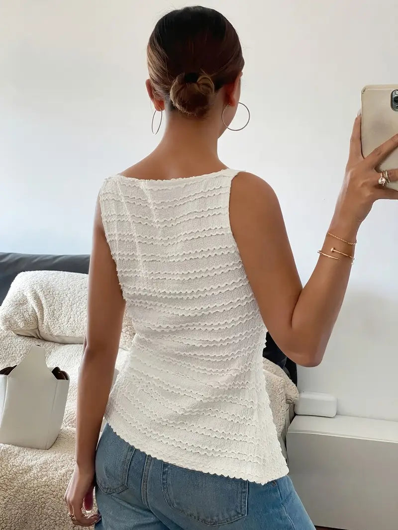 Carsie - Blusa elegante sin mangas con botones para mujer