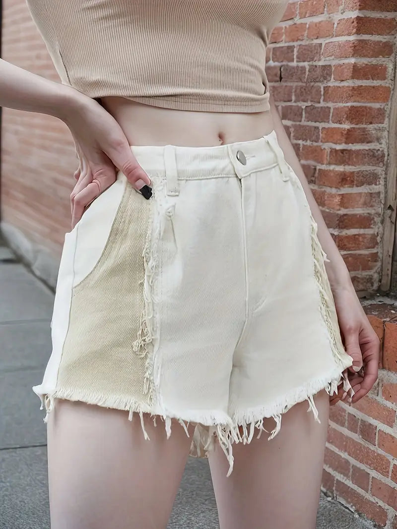 Hella - Shorts vaqueros de cintura alta con bloques de color para mujer