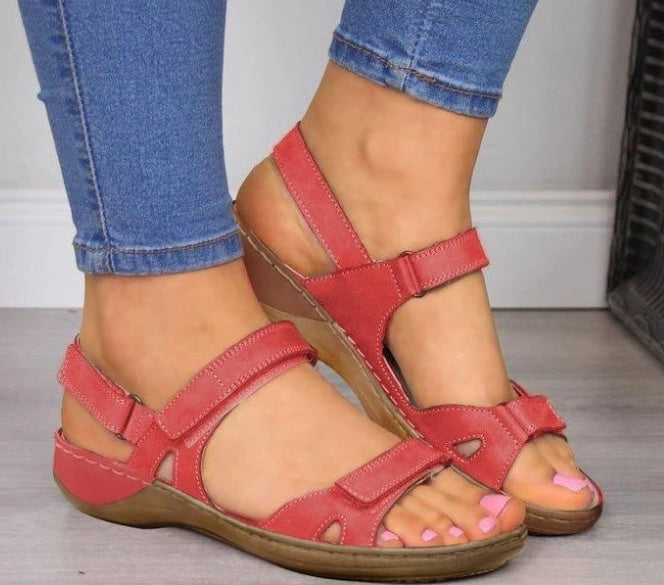 Sherine - Sandalias boca de pez con tacón plano de cuña