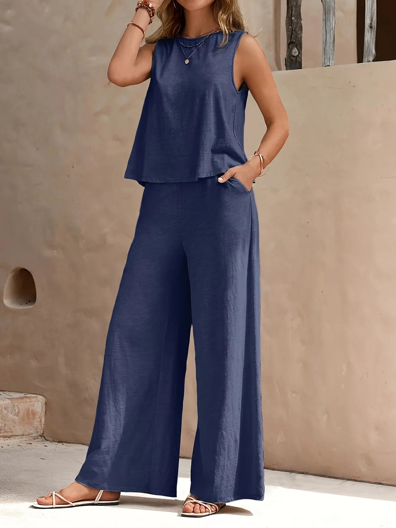 Hope - Conjunto de top sin mangas y pantalón de pierna ancha
