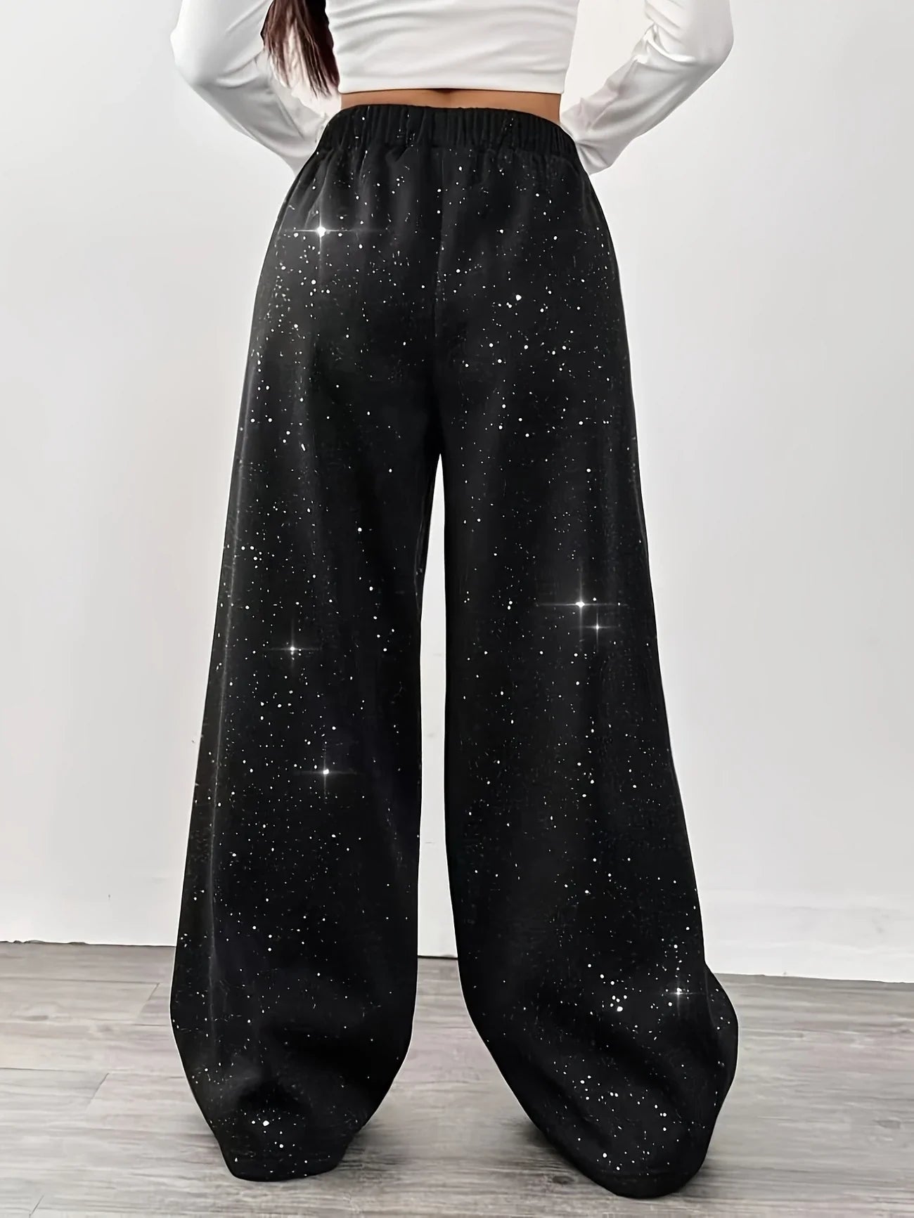Belva - Pantalones anchos con estampado de estrellas y galaxias para mujer