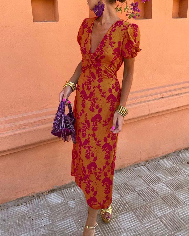 Evalena - Elegante maxi vestido con mangas abullonadas para mujer