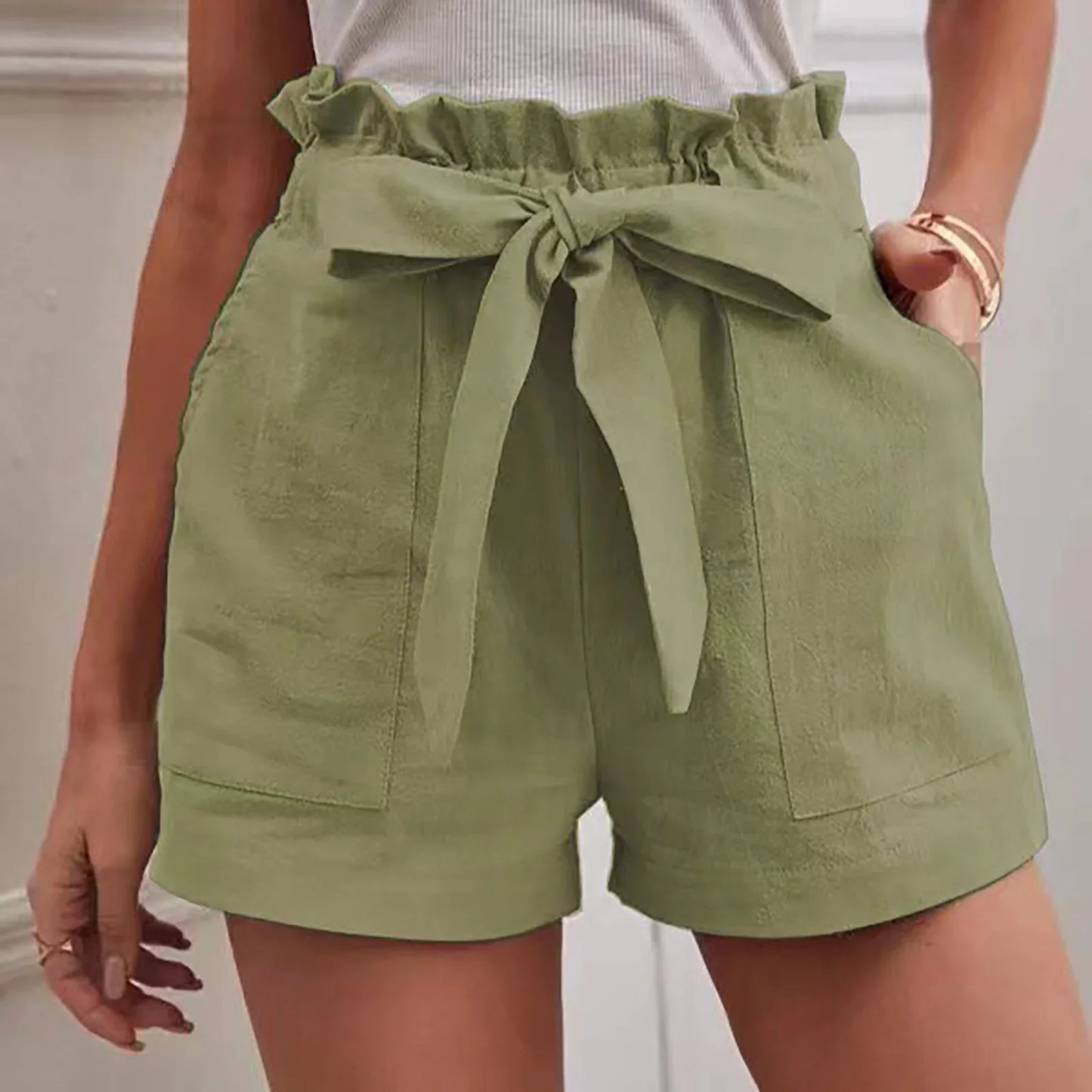 Penny - Pantalón corto de algodón de cintura alta con ribete de volantes
