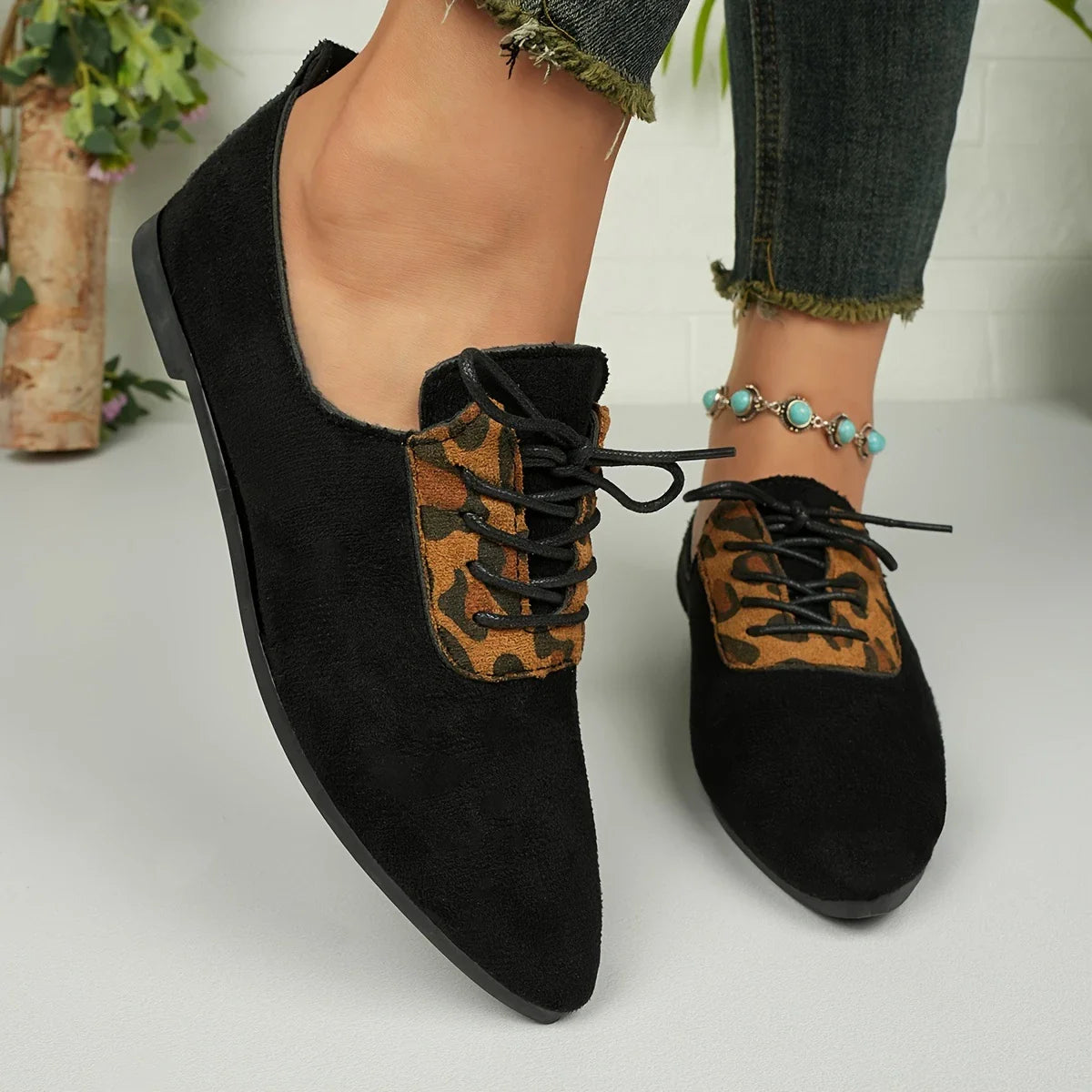 Odelia - Zapatos de punta puntiaguda con estampado de leopardo para mujer