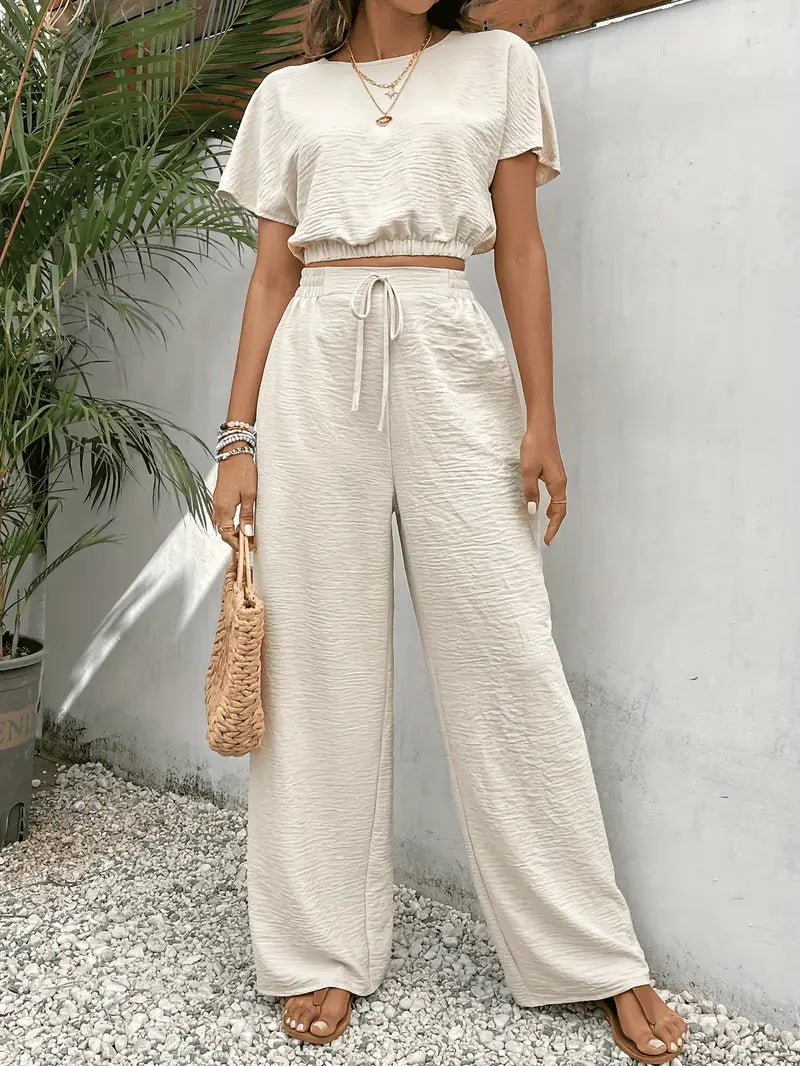 Amity - Top de manga murciélago y pantalón con cintura de cordón