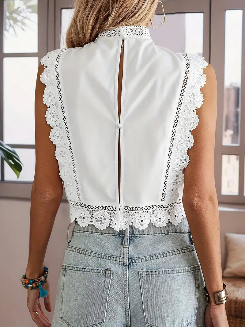 Flora - Camisa de patchwork sin mangas con bordado floral para mujer
