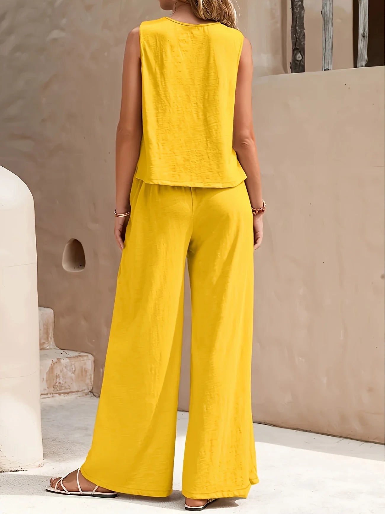 Hope - Conjunto de top sin mangas y pantalón de pierna ancha