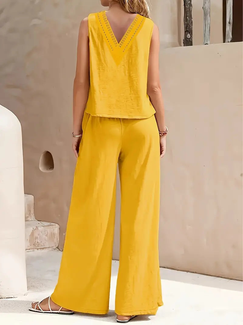 Clarina - Conjunto de top sin mangas y pantalón de pierna ancha