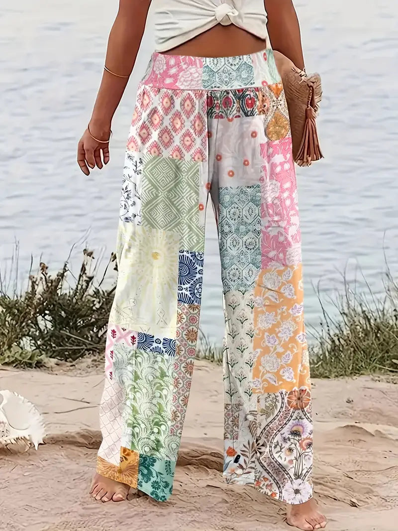 Joyce - Pantalones holgados y coloridos con estampado floral de patchwork para mujer