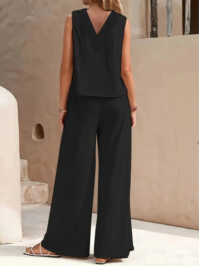 Clarina - Conjunto de top sin mangas y pantalón de pierna ancha