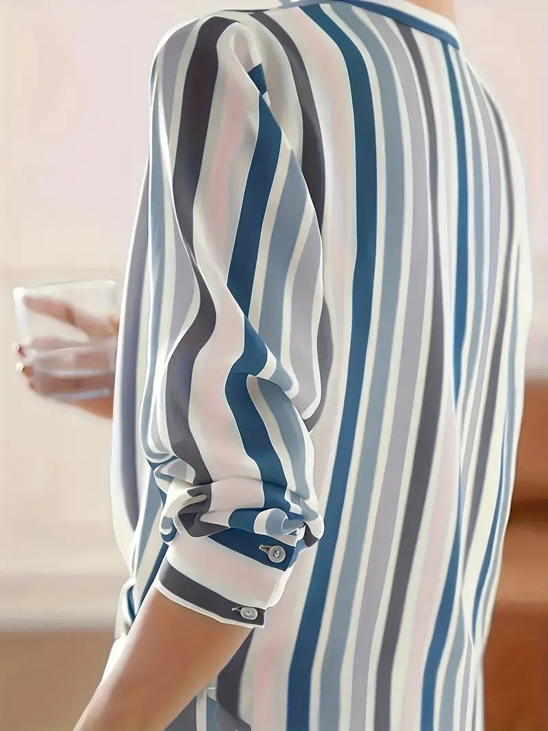 Dovie - Camisa casual de botones a rayas para mujer