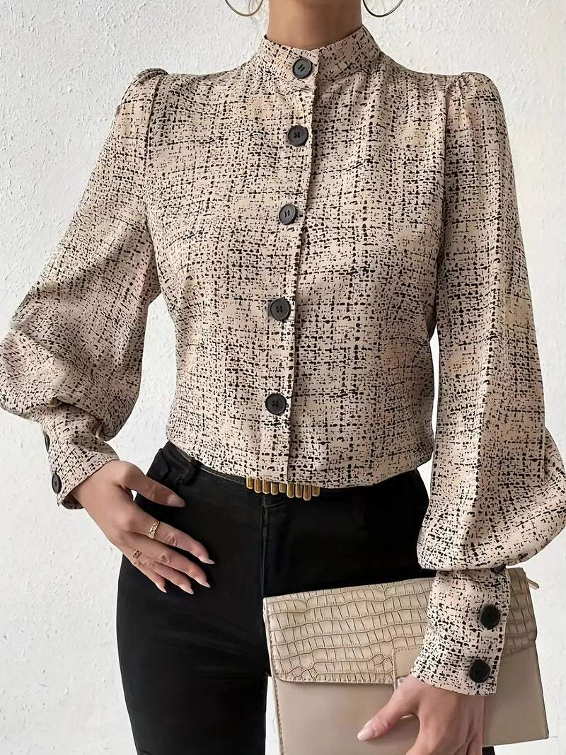 Monica - Blusa con estampado abstracto y ribete de volantes