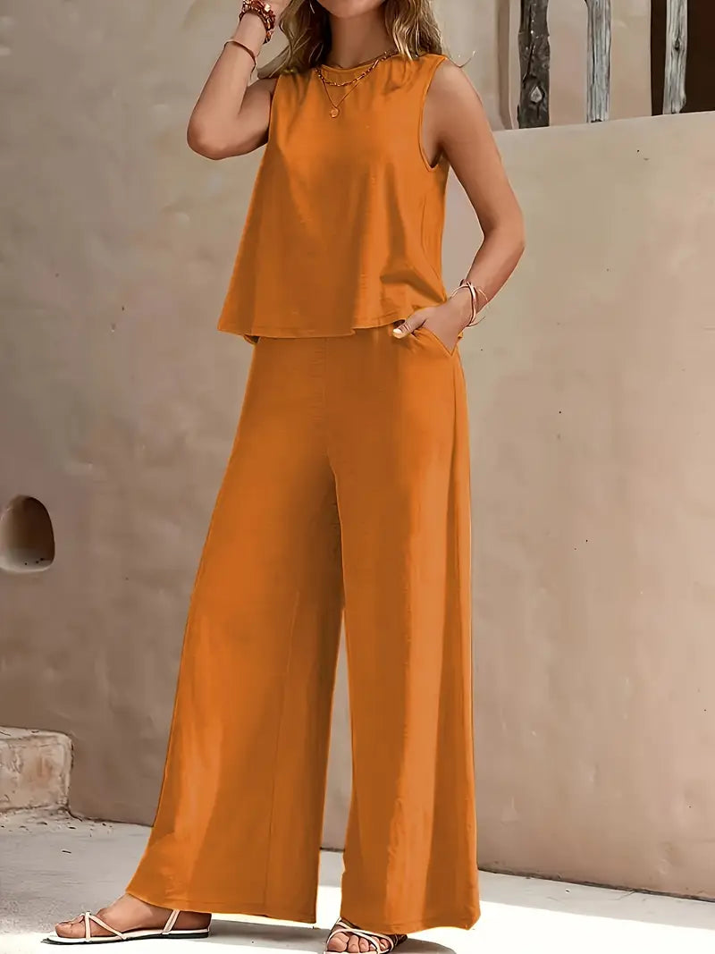 Clarina - Conjunto de top sin mangas y pantalón de pierna ancha