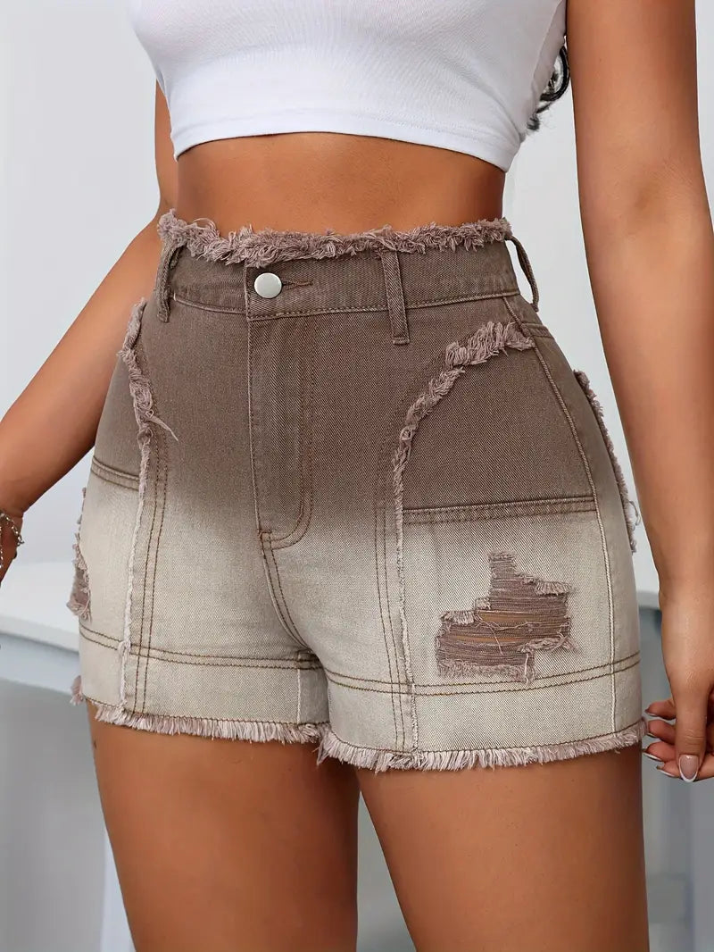 Luma - Shorts vaqueros desgastados con efecto ombré y tiro alto