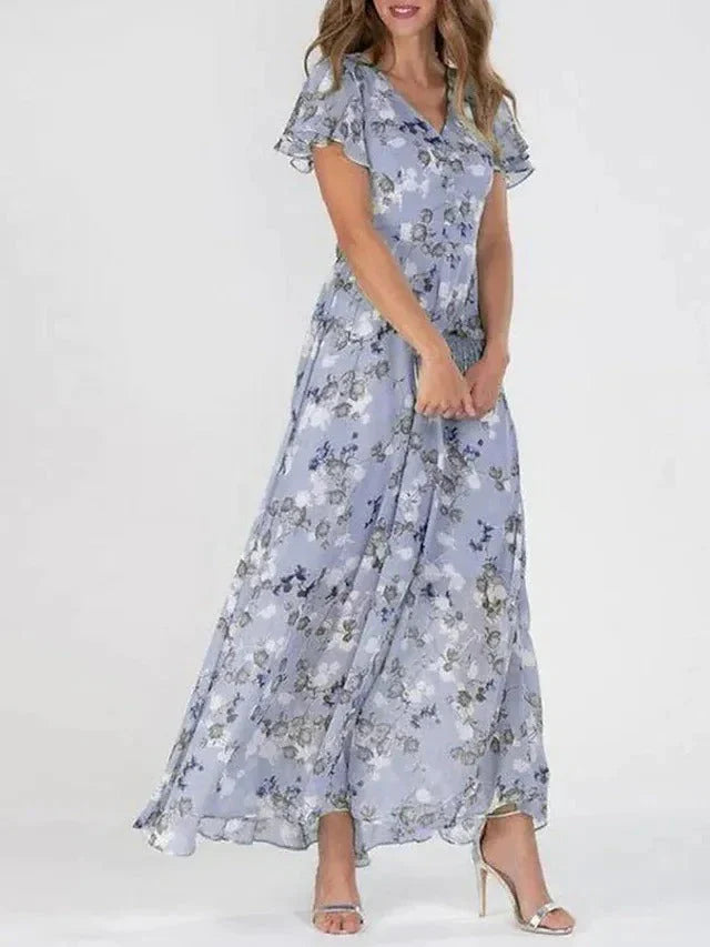Clarissa - Vestido de línea A con estampado floral y escote en V