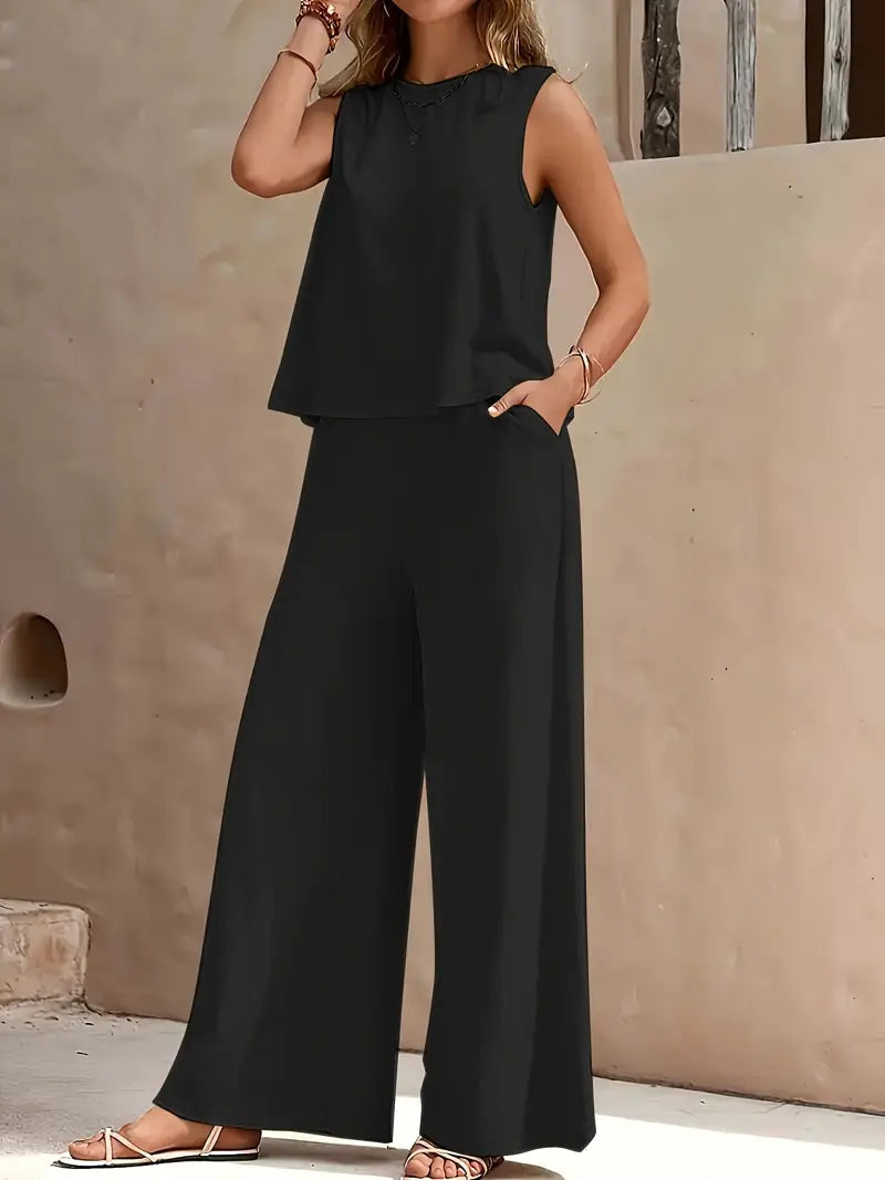 Clarina - Conjunto de top sin mangas y pantalón de pierna ancha