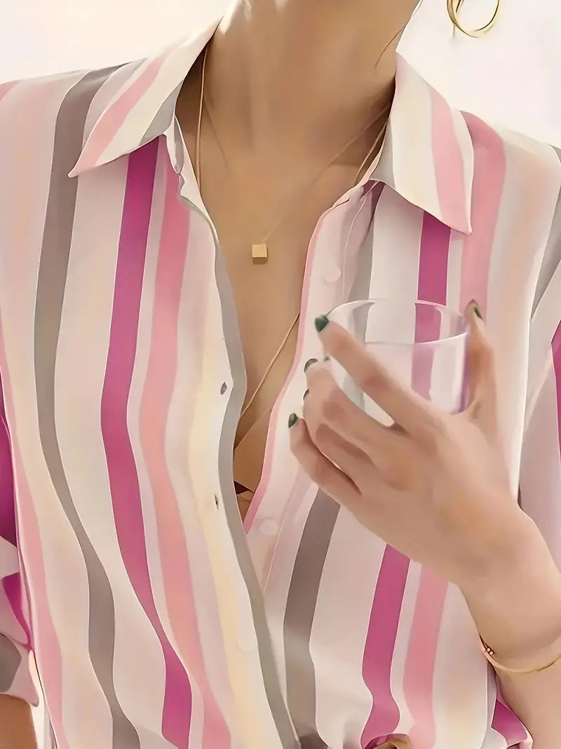 Dovie - Camisa casual de botones a rayas para mujer