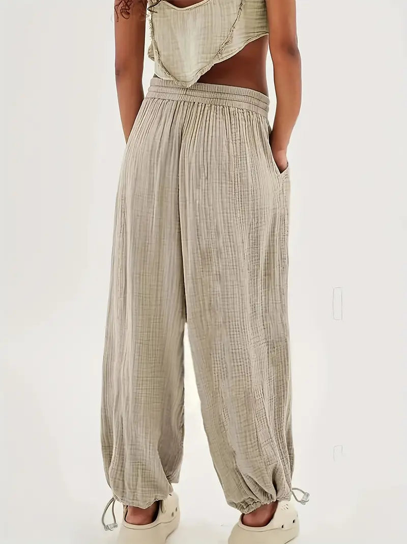 Claudia - Pantalones casuales de pierna ancha de color sólido para mujer