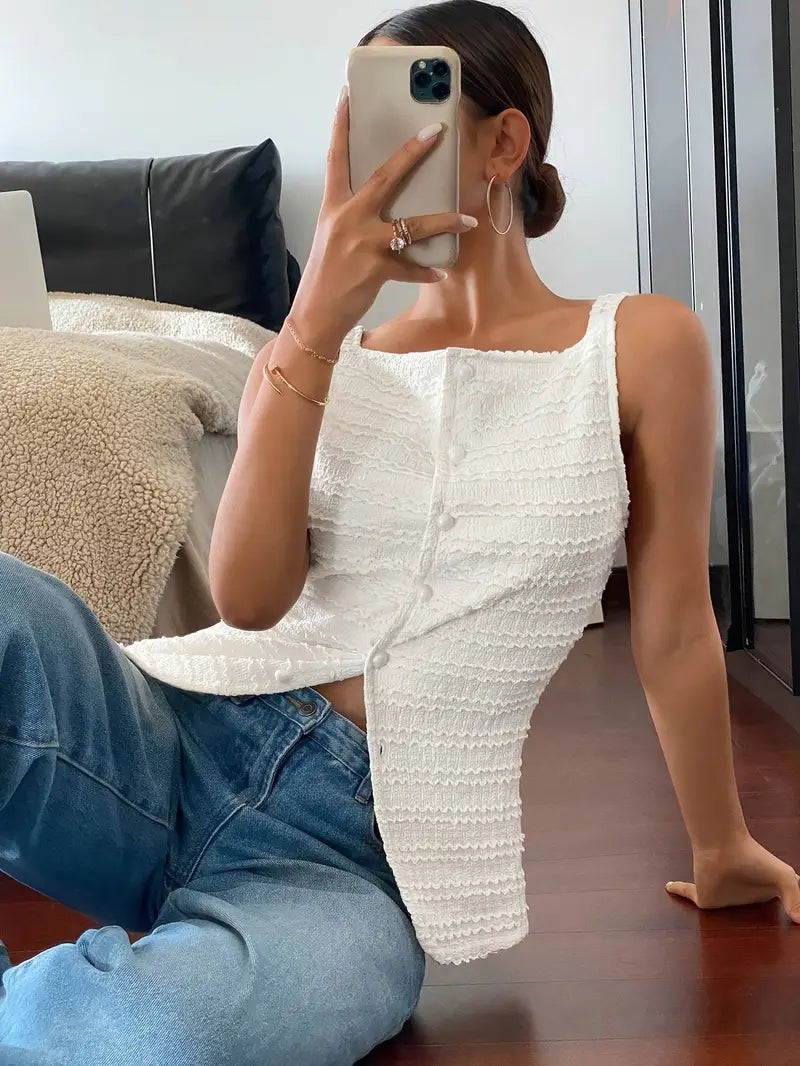 Carsie - Blusa elegante sin mangas con botones para mujer