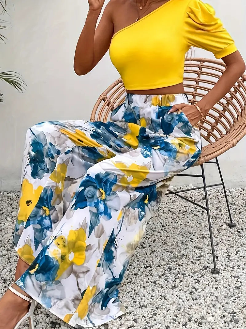 Clarice - Pantalón ancho con estampado floral para mujer