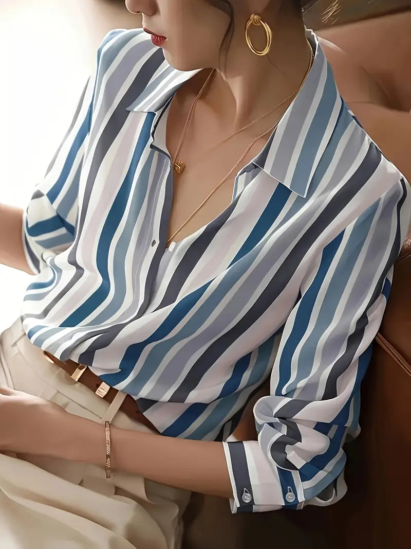 Dovie - Camisa casual de botones a rayas para mujer