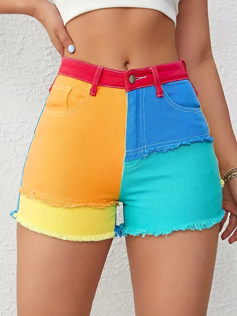 Lilda - Shorts vaqueros vintage de cintura alta para mujer con aspecto desgastado