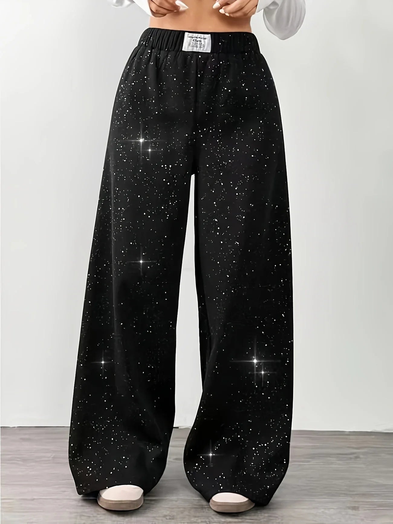 Belva - Pantalones anchos con estampado de estrellas y galaxias para mujer