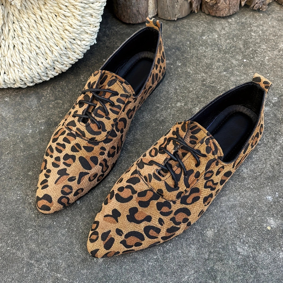 Odelia - Zapatos de punta puntiaguda con estampado de leopardo para mujer