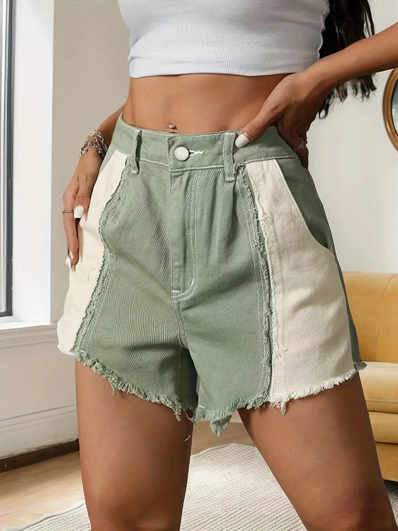 Hella - Shorts vaqueros de cintura alta con bloques de color para mujer