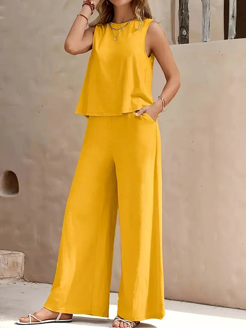 Clarina - Conjunto de top sin mangas y pantalón de pierna ancha