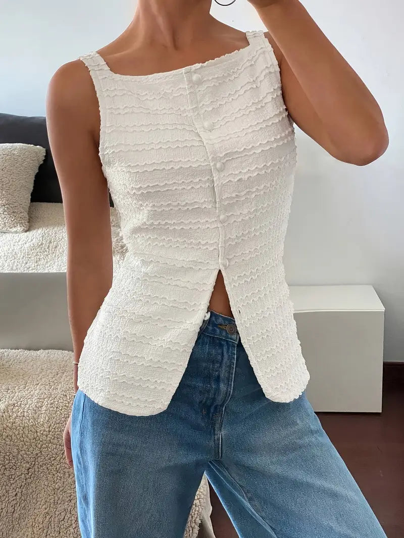 Carsie - Blusa elegante sin mangas con botones para mujer