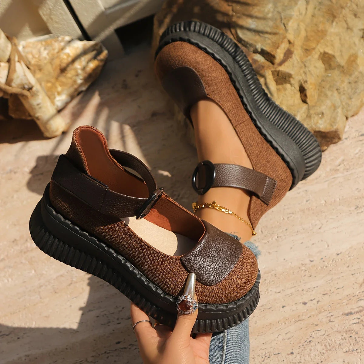 Marielle -Zapatos vintage de punta redonda para mujer