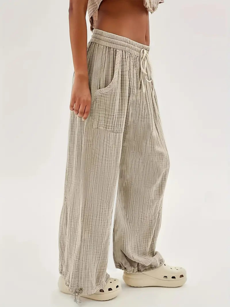 Claudia - Pantalones casuales de pierna ancha de color sólido para mujer