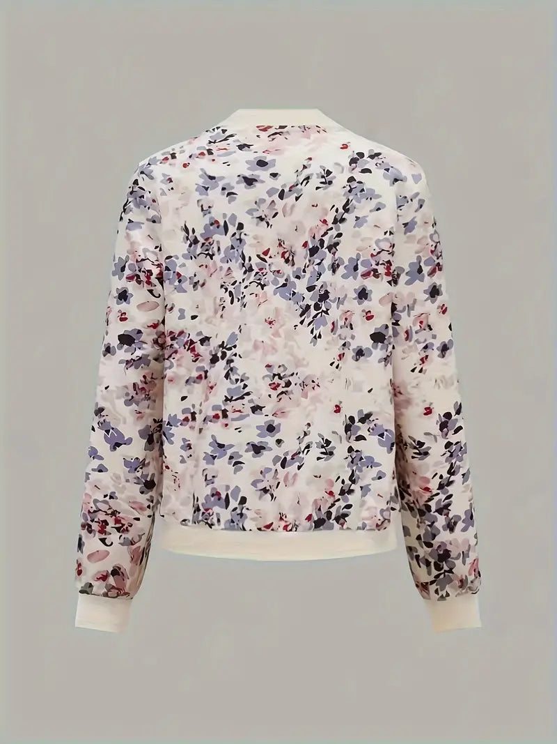 Yori – Casual Floral Print Cremallera Chaqueta Bomber para Mujer