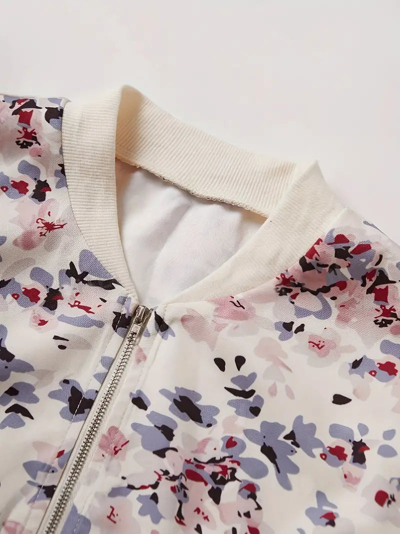 Yori – Casual Floral Print Cremallera Chaqueta Bomber para Mujer
