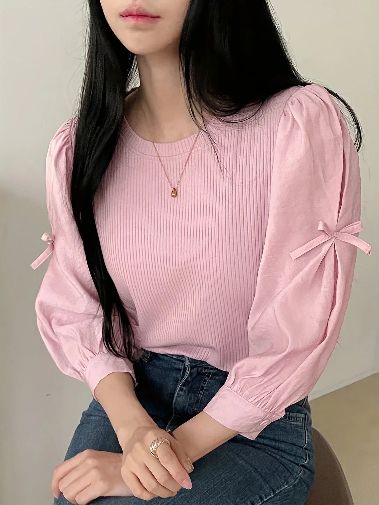Corliss - Blusa de mujer de manga larga con detalle de lazo