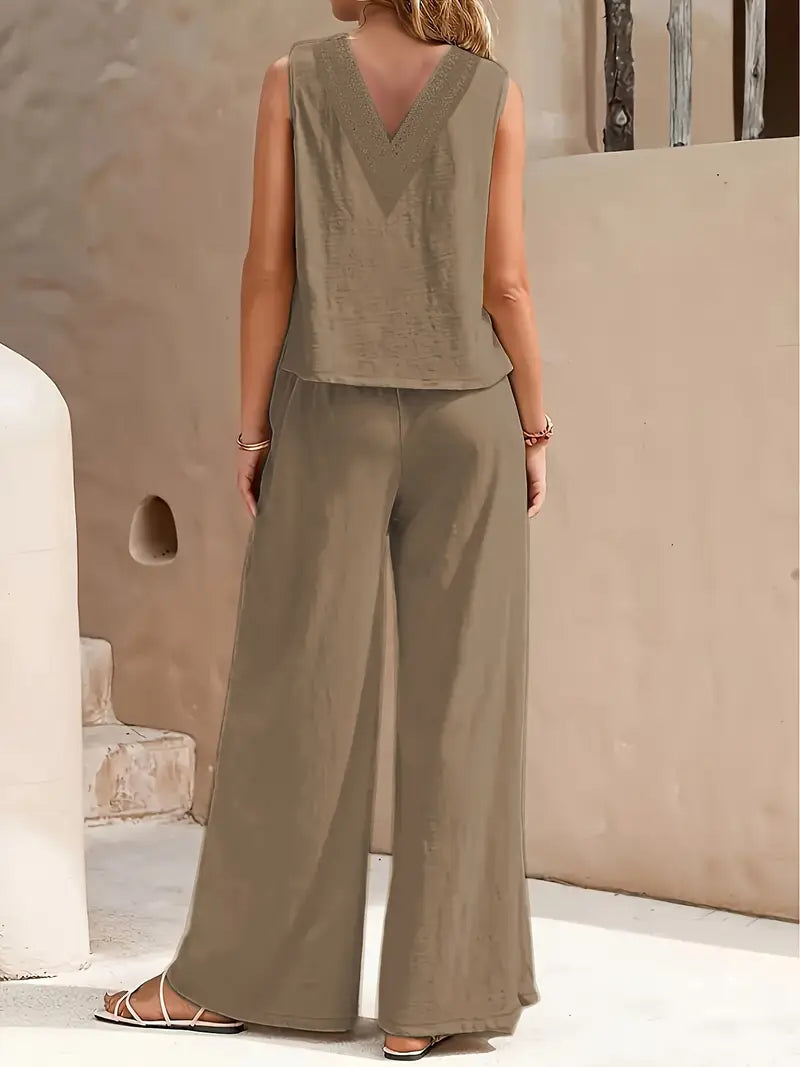 Clarina - Conjunto de top sin mangas y pantalón de pierna ancha