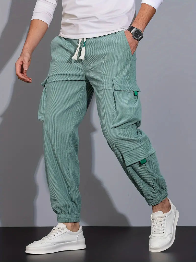 Aldrich - Pantalones cargo casuales de color sólido para hombre