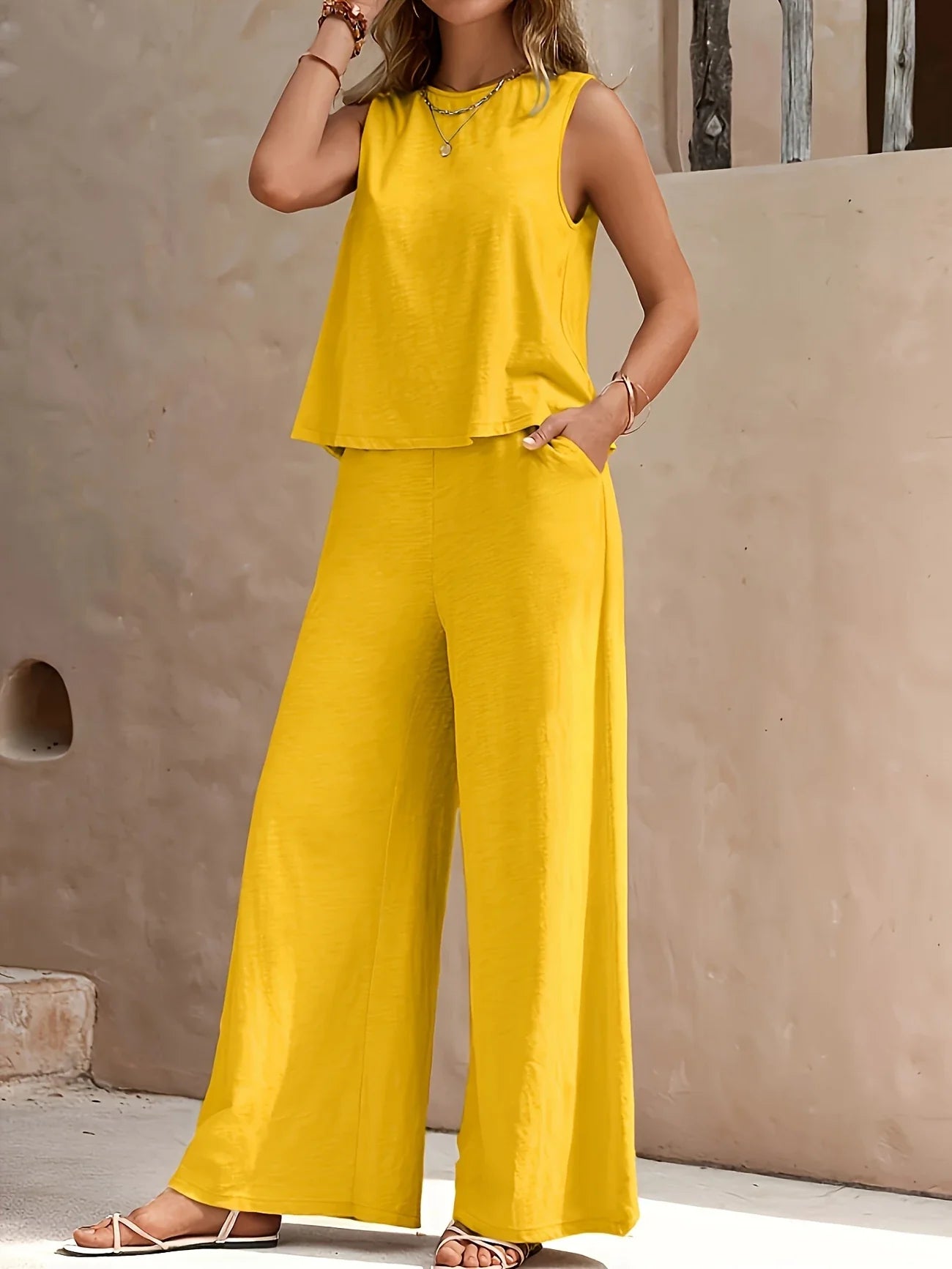Hope - Conjunto de top sin mangas y pantalón de pierna ancha