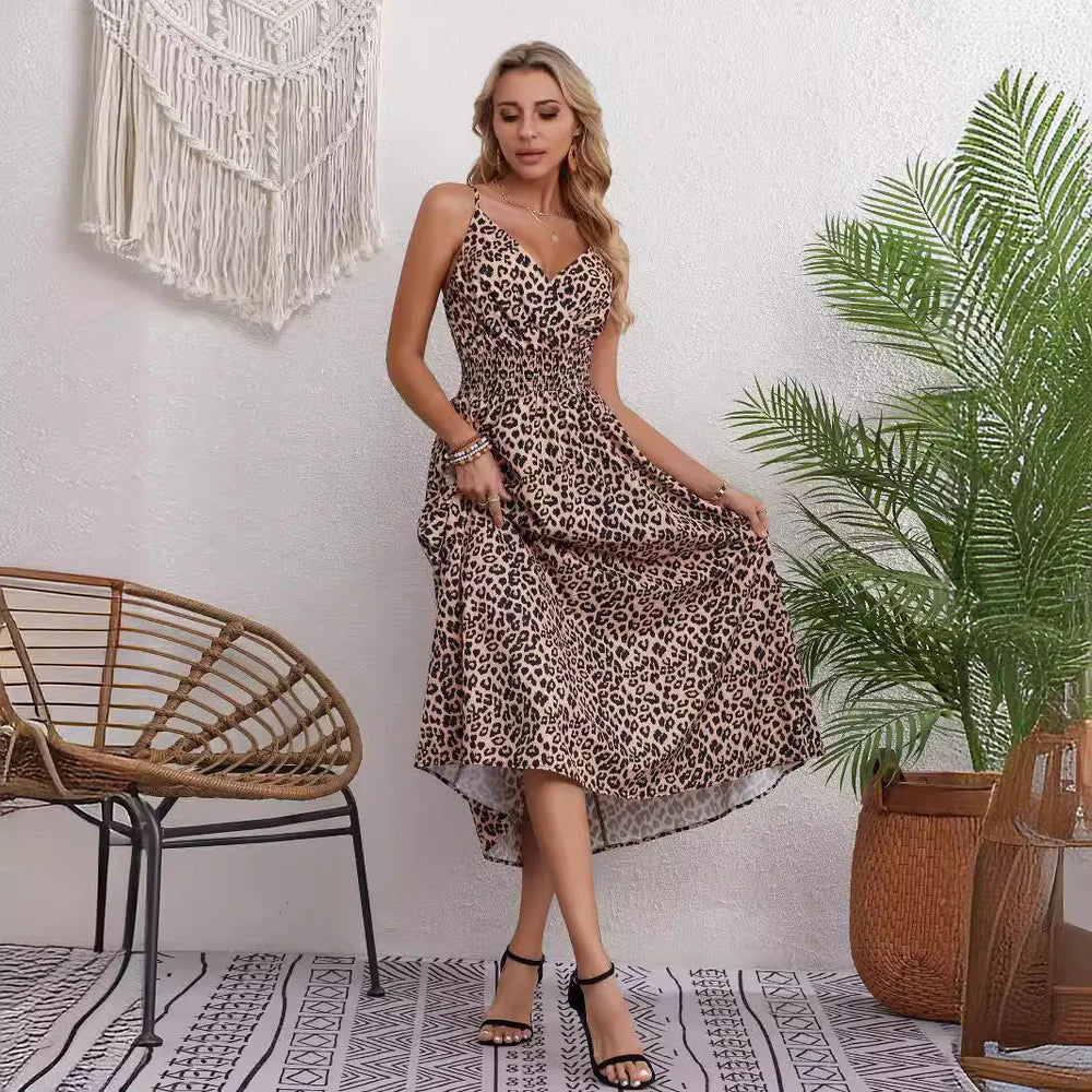 Hannah - Vestido de tirantes con estampado de leopardo
