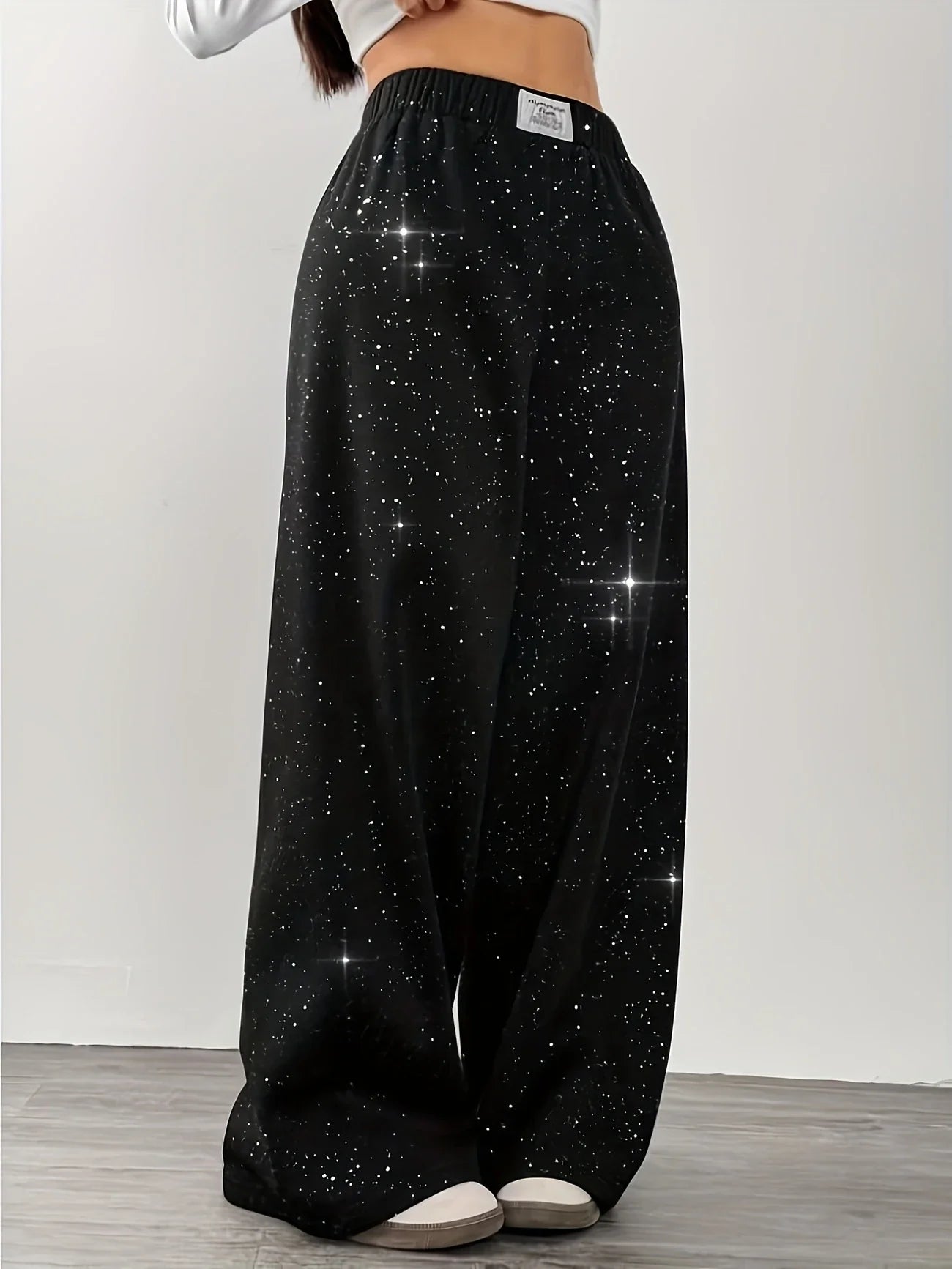 Belva - Pantalones anchos con estampado de estrellas y galaxias para mujer