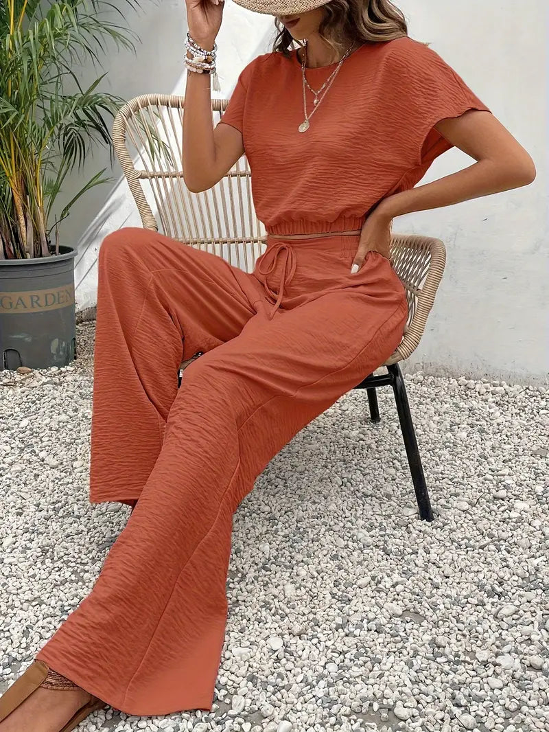 Amity - Top de manga murciélago y pantalón con cintura de cordón