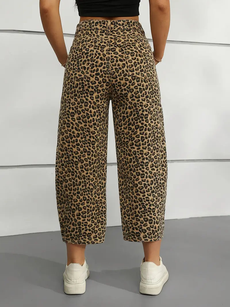 Vallie - Pantalones banana con estampado de leopardo para mujer
