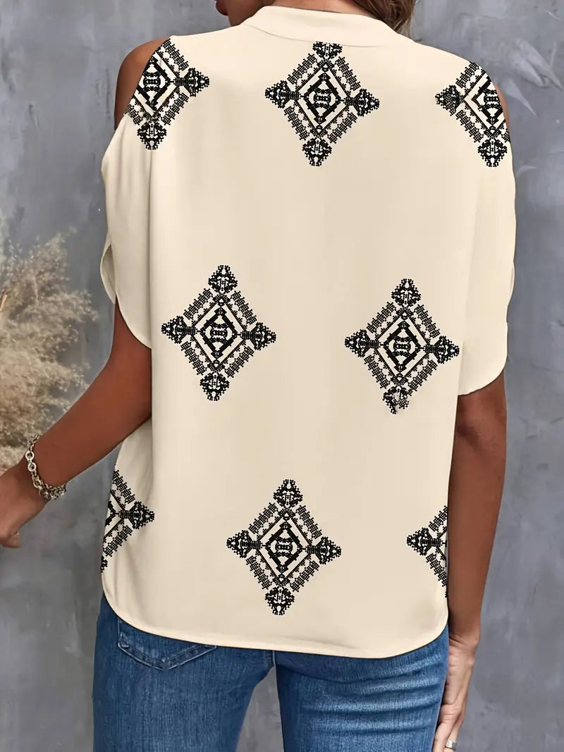 Eudocia - Elegante blusa de hombros descubiertos con estampado geométrico para mujer